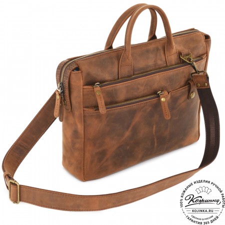  Кожаная деловая сумка "Гранд" (темно-коричневая крейзи)